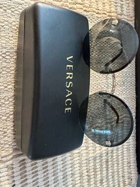 Versace Round Black Gradient Rimless Sunglasses with Gold Medusa Accent
